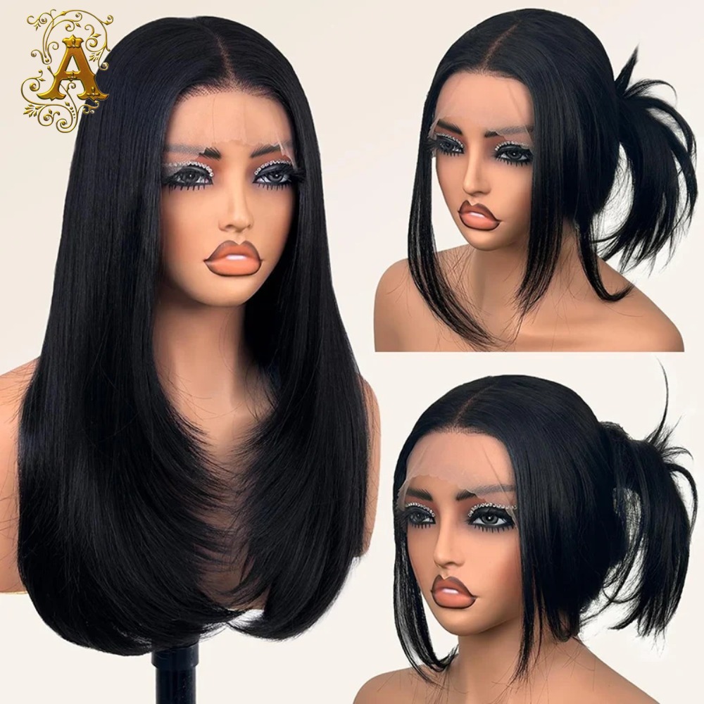 Wig Fiber Net - Front Lace Black Center Parting Long