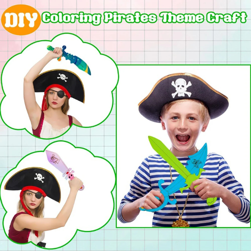16pcs Kids Wooden Pirate Theme - Cosplay Prop Painting 评论和价格