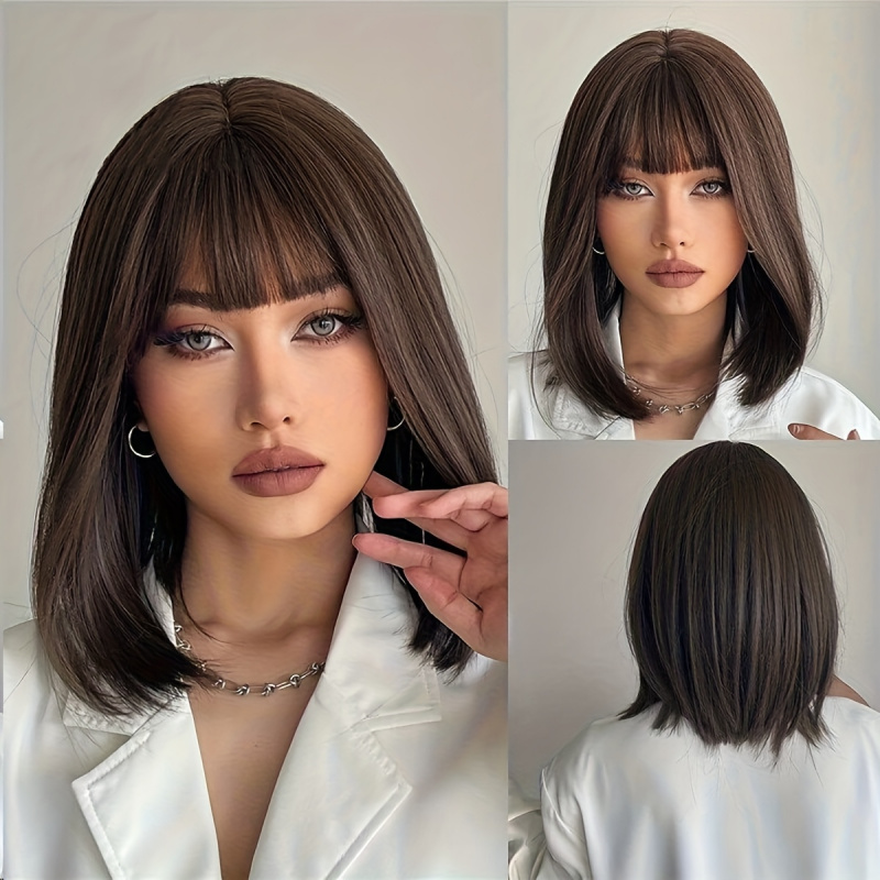 Elegant Brown Short Bob Wig fo - Wig Fiber Net 评论和价格