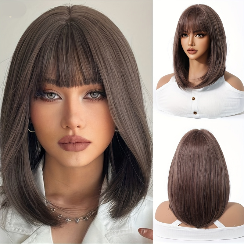 Elegant Brown Short Bob Wig fo - Wig Fiber Net 评论和价格