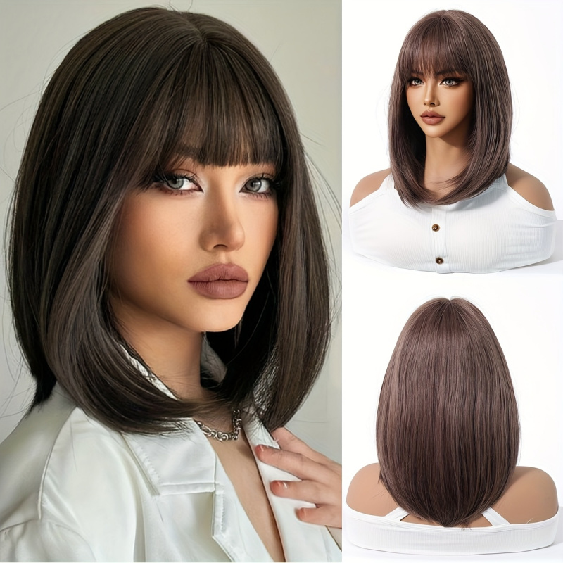 Elegant Brown Short Bob Wig fo - Wig Fiber Net 评论和价格