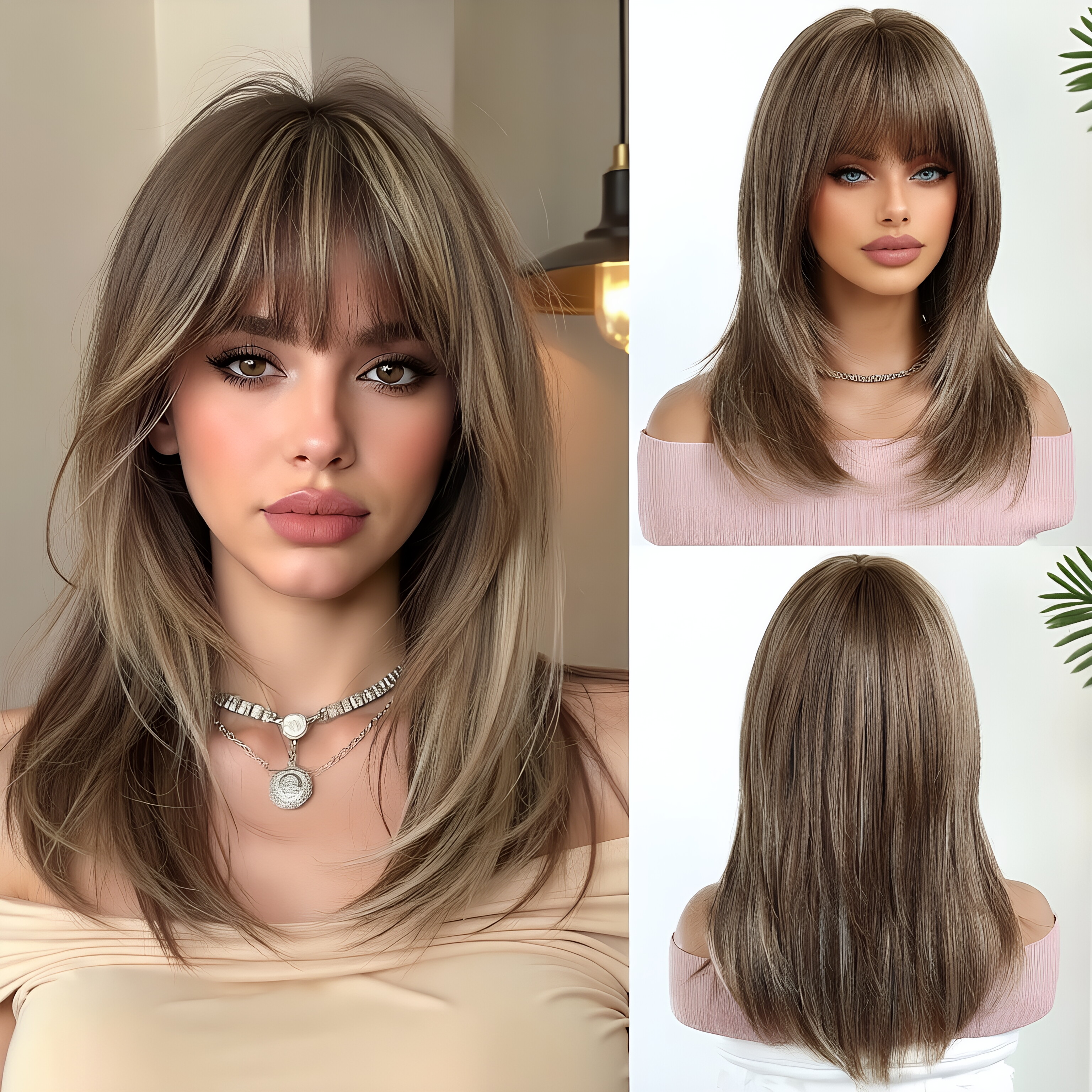 Daily light brown wig, headban - Wig Fiber Net 评论和价格