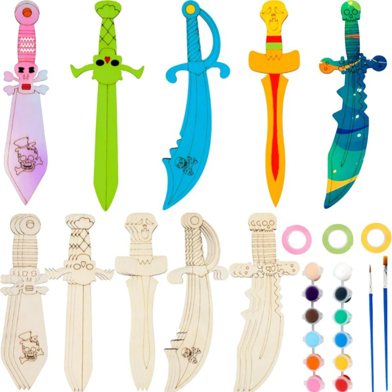 16pcs Wooden Swords Set Unfini - Cosplay Prop Painting 评论和价格