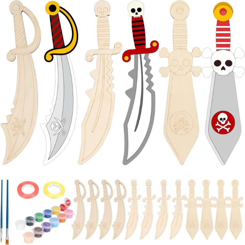 16pcs Wooden Swords Set Unfini - Cosplay Prop Painting 评论和价格
